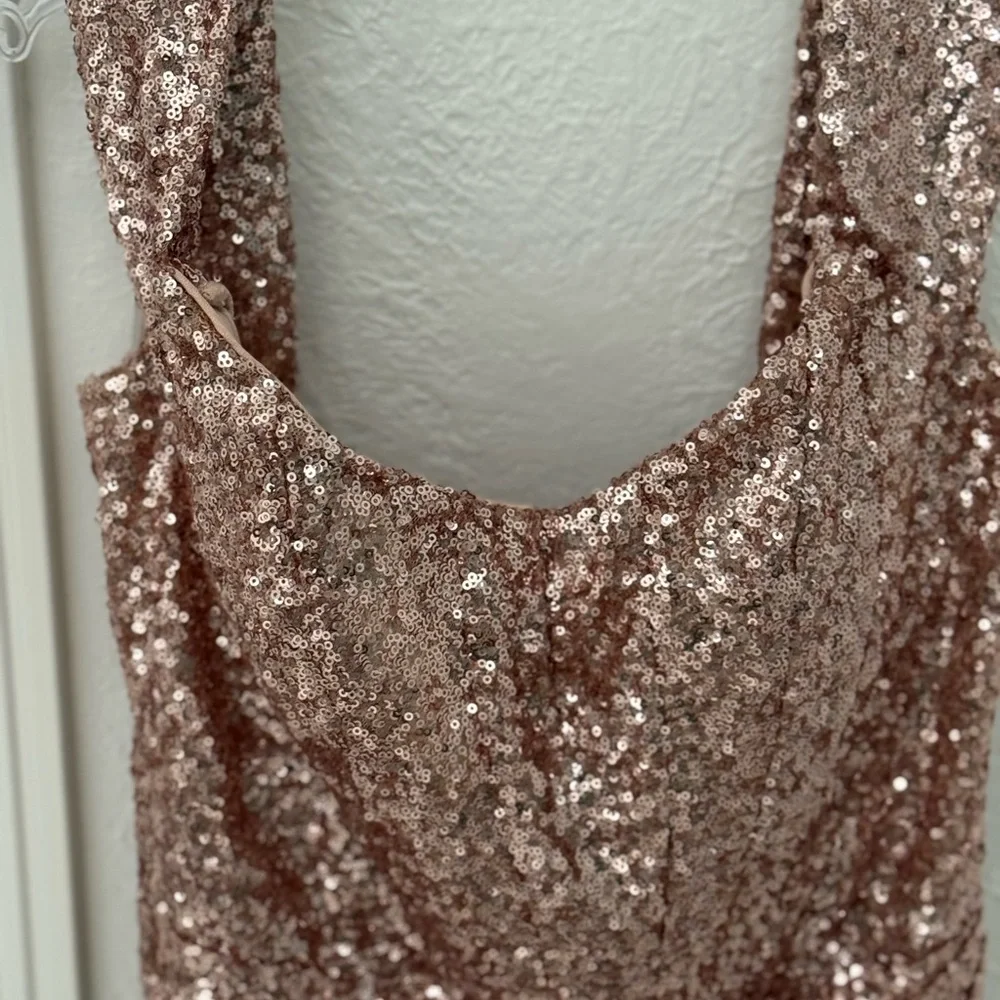 Sherri Hill Sparkling Mini Dress in Rose Gold sleeves are detachable - Picture 5 of 7